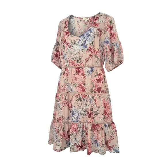 Umgee Dresses & Skirts - Umgee Knee Length Dress Small Floral Boho Bloomcore Pink Fairycore New Tiered